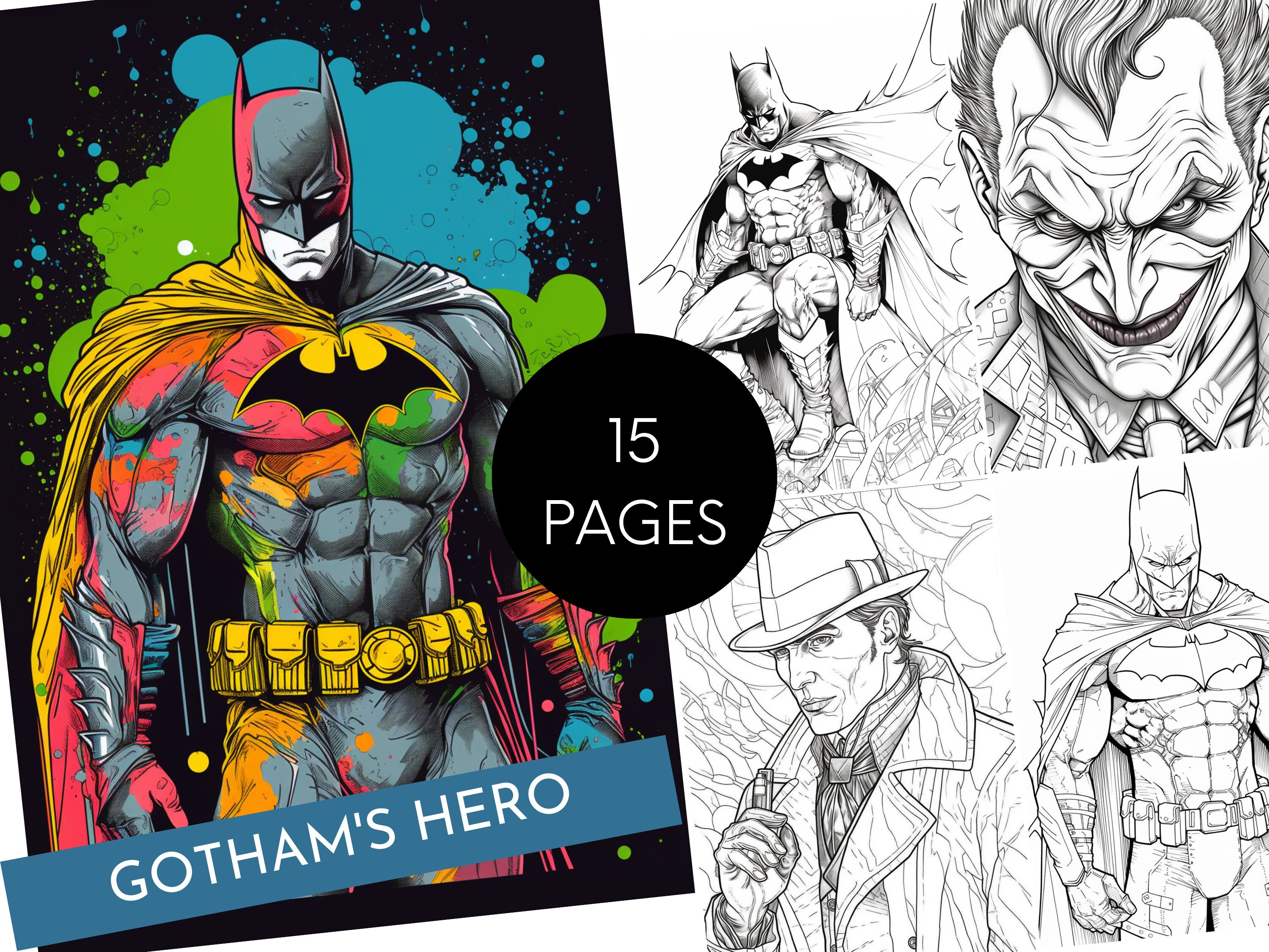 Superhero Adult Coloring Pages 15 Gotham's Hero Coloring - Etsy