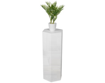 Colonne décorative STEMA Seyfried - blanc brillant - hexagones - support de fleurs, colonne végétale, support de plantes en bois - deux tailles