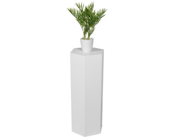 Columna decorativa STEMA Seyfried - blanco - hexágonos - puesto de flores, columna para plantas, puesto de plantas de madera - dos tamaños