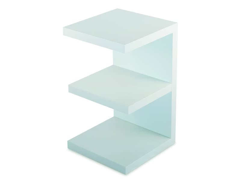 Puede incluir: Una estanter&iacute;a de tres niveles de color azul claro con un dise&ntilde;o abierto &uacute;nico. Las estanter&iacute;as est&aacute;n hechas de madera y tienen un acabado liso y limpio.