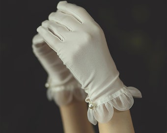 New Wedding Gloves Vintage White Cropped Satin Lace Bridal Wedding Dress Dinner Accessories