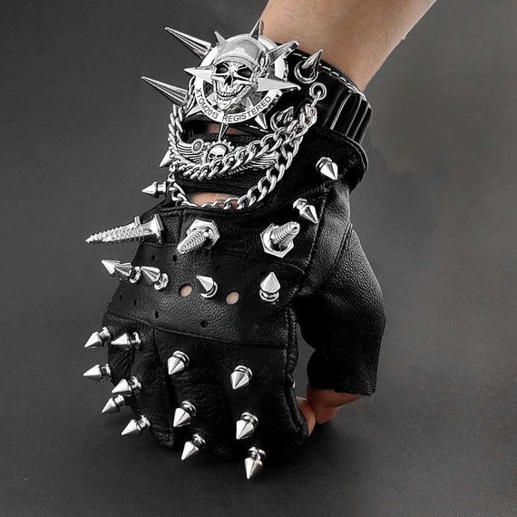 Rock Hip Hop Leather Gloves Punk Half Finger Gloves -  Sweden