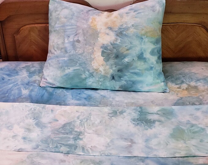 Tie Dye Organic Cotton Bed Sheet Set With Black Accents Twin, Twin XL