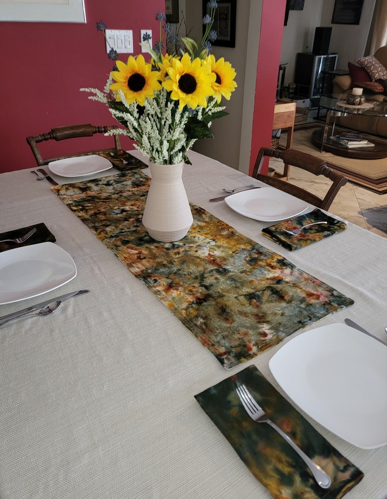 Sunflower Reversible Table Runner and Napkins Set Hand Tiedyed in