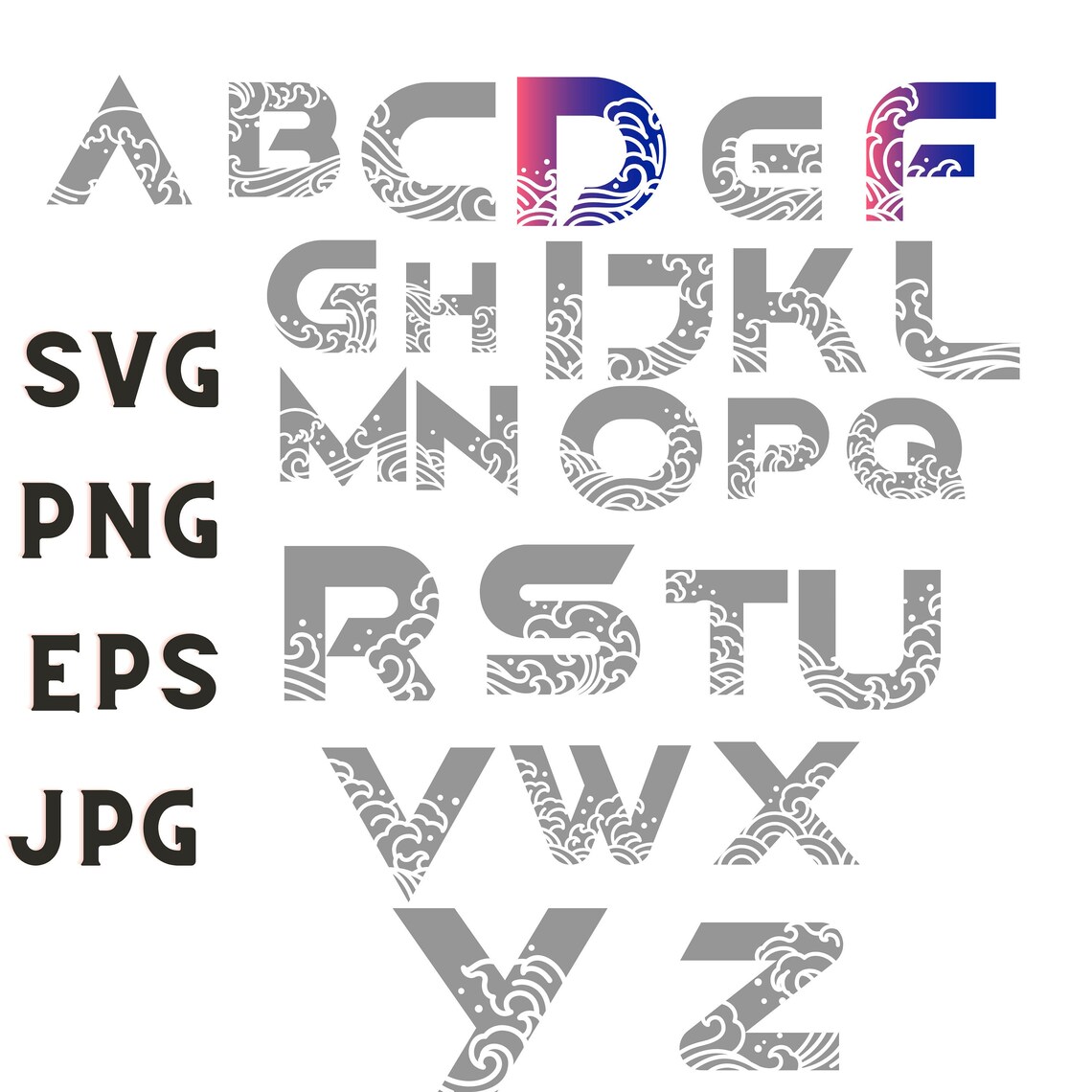 Japan Wave Alphabets SVG Font SVG Customize Gift Svg Eps Etsy Singapore