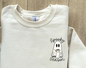 Gespenstische Jahreszeit Geist Sweatshirt, Frauen Geist Sweatshirt, kleiner Geist Kaffee Sweatshirt, Herbst Kaffee Pullover, Herbst Sweatshirt, Spooky Kaffee