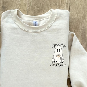 Spooky Season Ghost Sweatshirt, Womens Ghost Sweatshirt, Little Ghost Coffee Sweatshirt, Fall Coffee Sweater, Fall Sweatshirt, Spooky Coffee