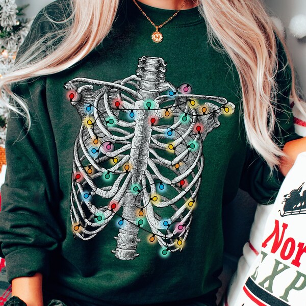 Skelett Weihnachten Crewneck, Lustiges Weihnachtsshirt für Krankenschwestern, für Medizinstudenten, für Arzt, Dead Inside aber es ist Weihnachtspullover