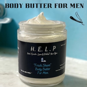 MENS BODY BUTTER, Fresh Shave Scented Whipped Body Butter Cream, Mens Whipped Shea Butter Lotion, Body Butter Gift For Men