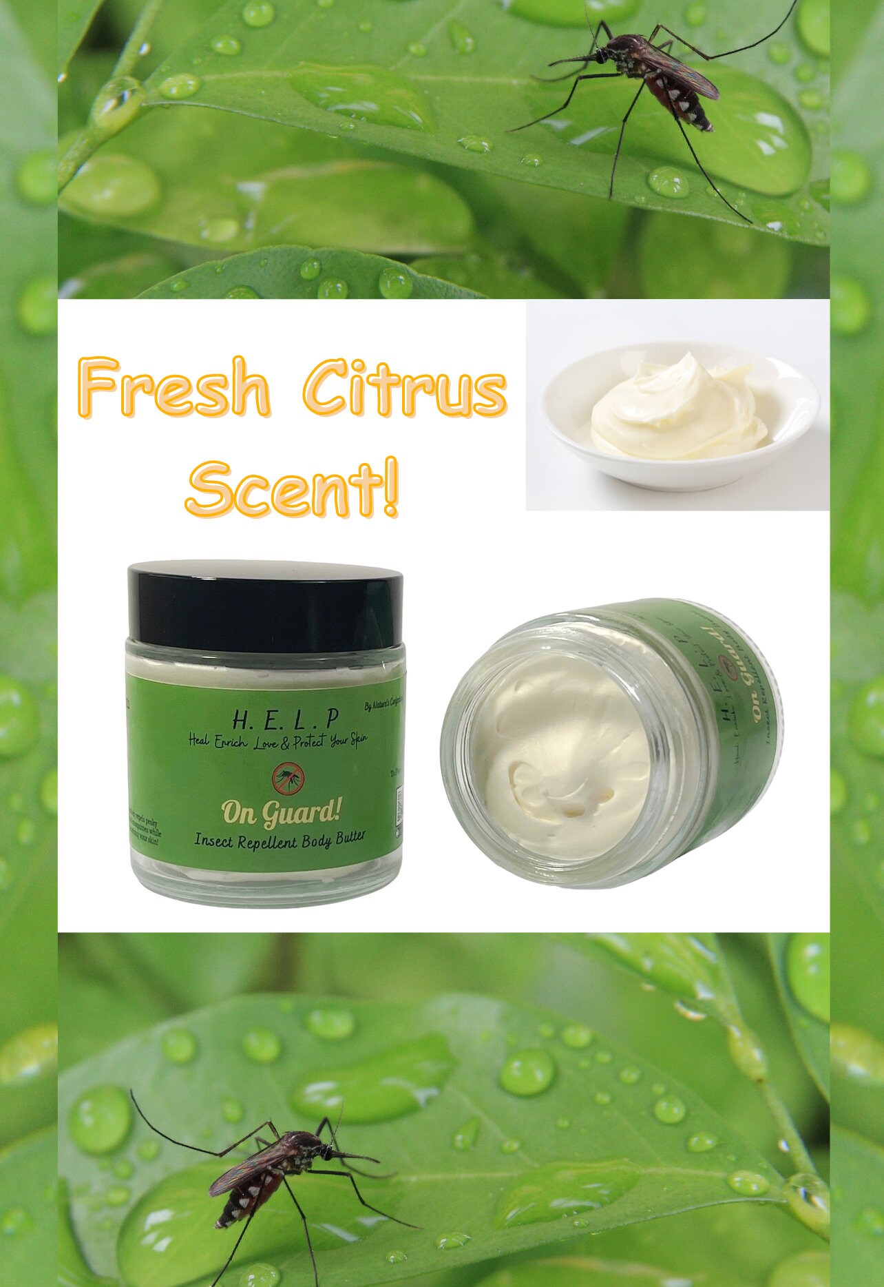 CITRUS WHIPPED BODY Butter Cream Mosquito Repellent Nongreasy Shea