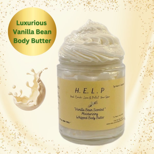 VANILLA BEAN WHIPPED Body Butter Nongreasy Handmade Shea Butter Dry Skin All Natural Moisturizing Cream