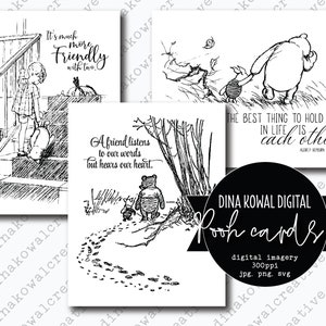 Pooh Cards 1 set di francobolli digitali classici - 300 ppi - 6 disegni compresi i sentimenti