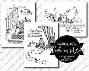 Pooh Cards 1 classic digital stamp set - 300 ppi - 6 designs including sentiments