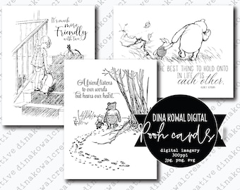 Pooh Cards 1 classic digital stamp set - 300 ppi - 6 designs including sentiments