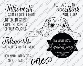 Introverting 2 digital stamp set - 300 ppi - 14 designs, mix and match sentiments