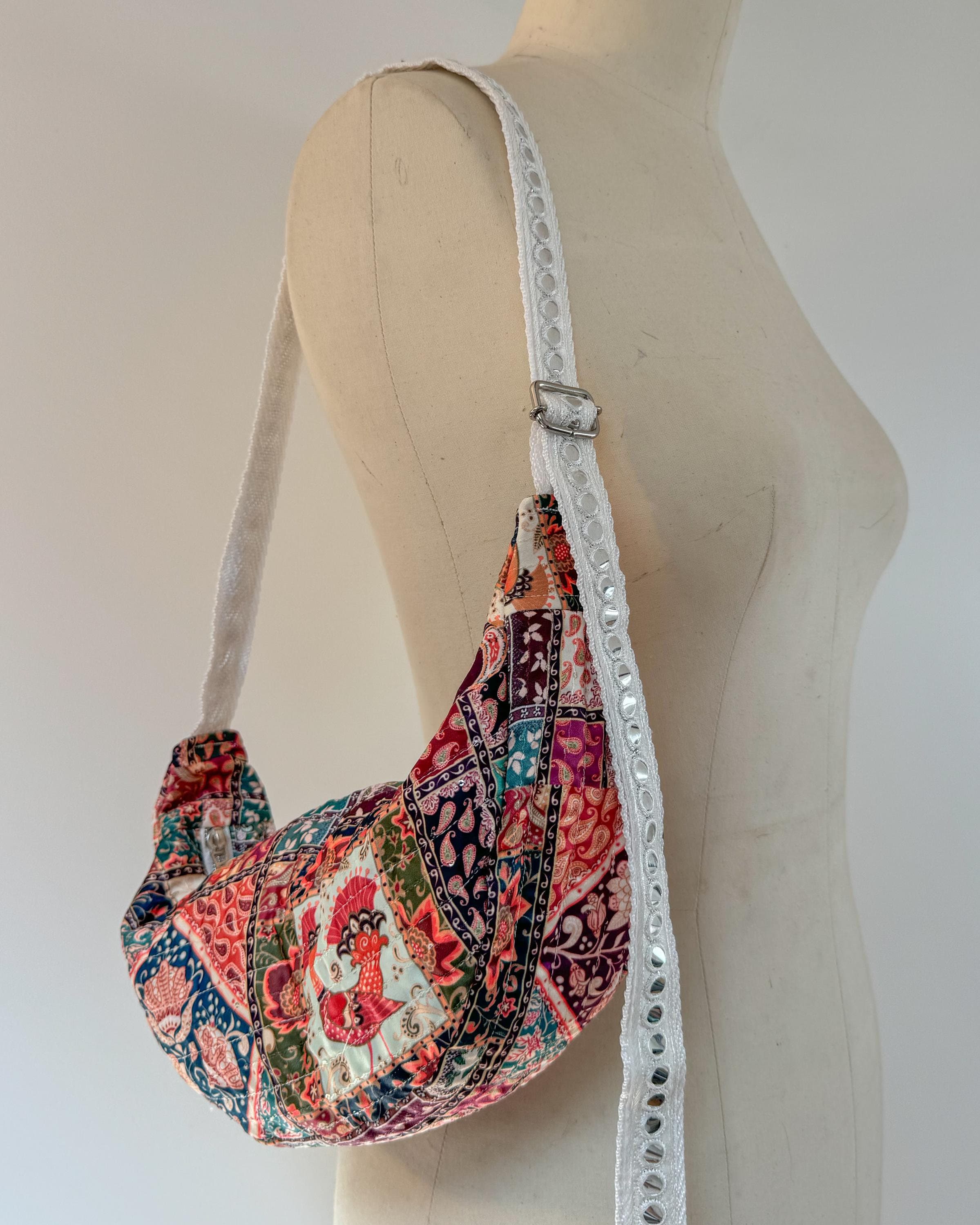 Packwork print bohemian crossbody bag l Large upcycled bum bag l Festival handmade boho purse l Cute shoulder bag