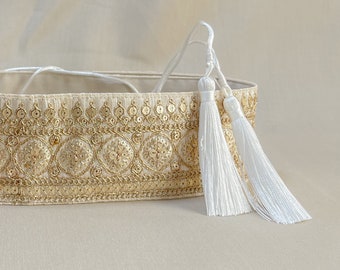 Ceinture obi blanc cassé brodée | Accessoires uniques pour femme | Vêtements de festival de broderie de fleurs bohèmes | Accessoires faits main