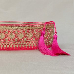 Pink Embroidered Obi Belt: Handmade Boho Waistband with Tassels