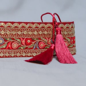 Red and gold belt | Embroidered obi belt | Unique accessories for woman | Boho Festival wear | Gift idea | Moroccan oriental