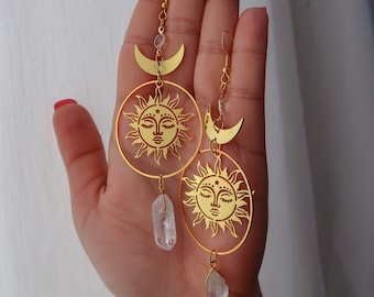 Golden sun crystal earrings | Boho accessories | Wiccan earrings | Witch accessories | Bohochic | Crystal earrings | Festival wear