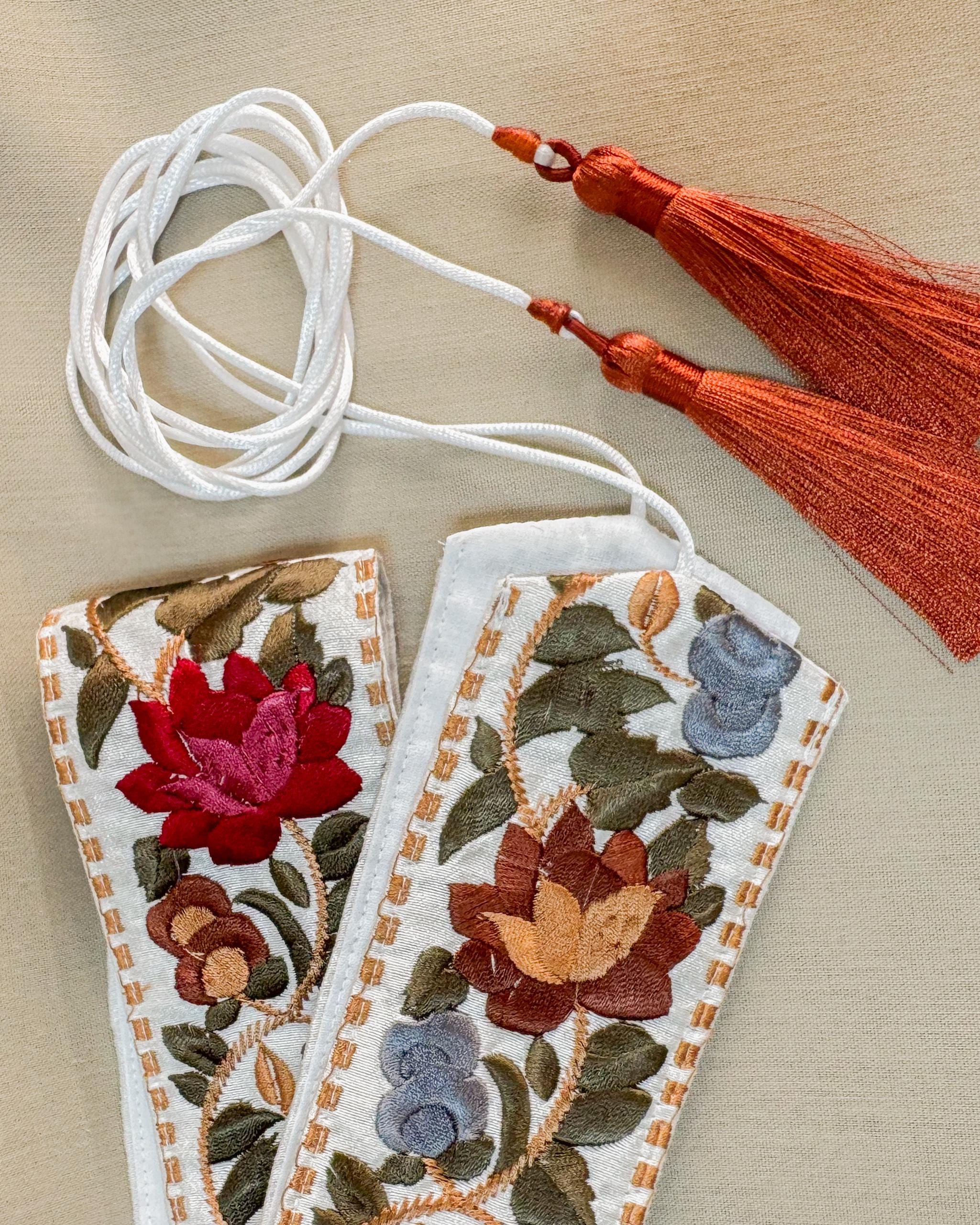 White and Burnt Orange Embroidered Obi Belt | Unique  display picture 1