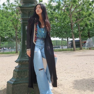 Sheer bohemian embroidered long duster with side slits | Handmade festival clothing
