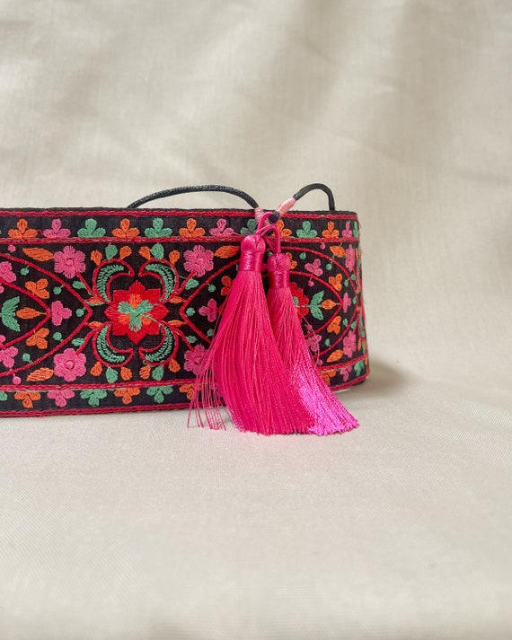 Black and Pink Embroidered Obi Belt | Unique Accessories for  display picture 1