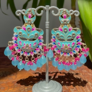 Turquoise and Pink Bohemian Statement Earrings | Unique Gift for Christmas