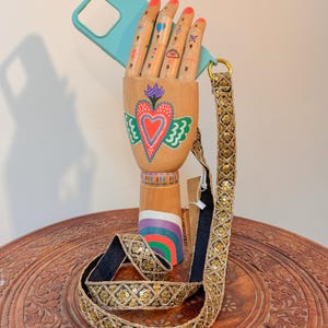 Schwarze Handy Kette, bestickte Iphone Kordel, Taschengurt, Boho Accessoires, Geschenkideen