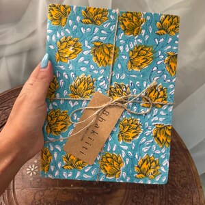 Grande quaderno fatto a mano con stampa a blocchi / Fiori gialli / diario fatto a mano in carta riciclata