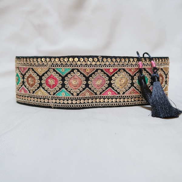 Ceinture obi noire | Ceinture obi brodée | Accessories fait main | Ceinture boho | Accessoires pour l'été | Ceinture pour femme|Cadeau femme