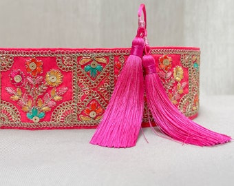 Pink obi belt | Embroidered obi belt | Unique accessories for woman | Boho festival wear | Adjustable waistband | modest fashion