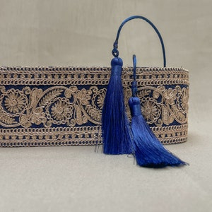 Blue Embroidered Obi Belt: Handmade Boho Waistband with Tassels