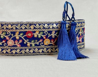 Ceinture obi bleue brodée / Accesorios fait main / Ceinture boho / Accessoires pour l'été / Ceinture pour femme/Cadeau femme