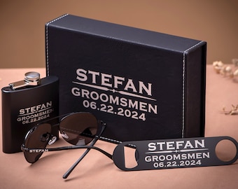 Fiole personnalisée, lunettes de soleil, décapsuleur dans une boîte cadeau garçon d'honneur, cadeaux garçons d'honneur, cadeau du meilleur homme, cadeau de marié, cadeau fête des pères, cadeau homme