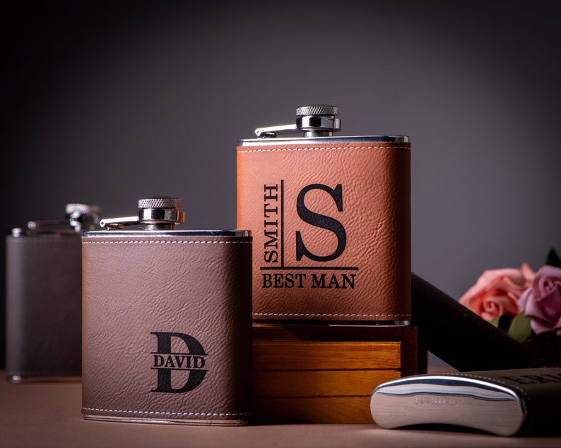 Personalized Flask Gift for Men, Groomsmen Gifts, Best Man Gift, Dad Gifts, Boyfriend Gift, Wedding Gift for Groomsman, Bachelor Party Gifts image 1