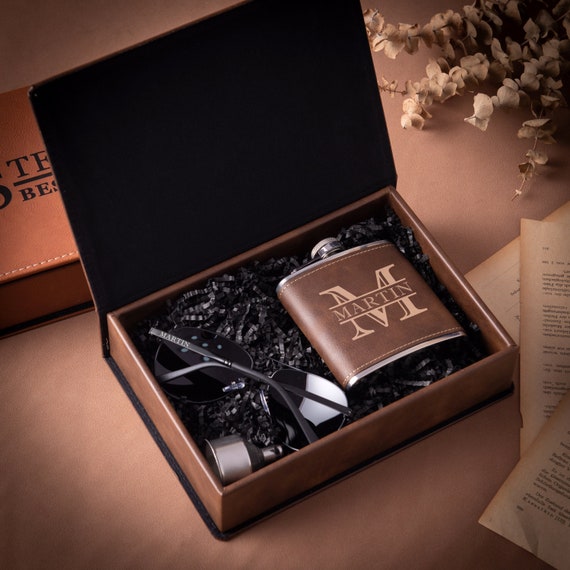 World's Best Dad Flask Gift Set - 7oz Stainless Steel Flask, 2 Shot Glasses & Funnel - Perfect Father's Day Gift
