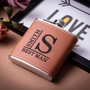 Personalized Flask Gift for Men, Groomsmen Gifts, Best Man Gift, Dad Gifts, Boyfriend Gift, Wedding Gift for Groomsman, Bachelor Party Gifts Yellow Brown