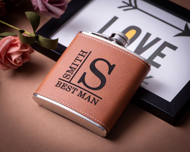 Personalized Flask Gift for Men, Groomsmen Gifts, Best Man Gift, Dad Gifts, Boyfriend Gift, Wedding Gift for Groomsman, Bachelor Party Gifts Yellow Brown