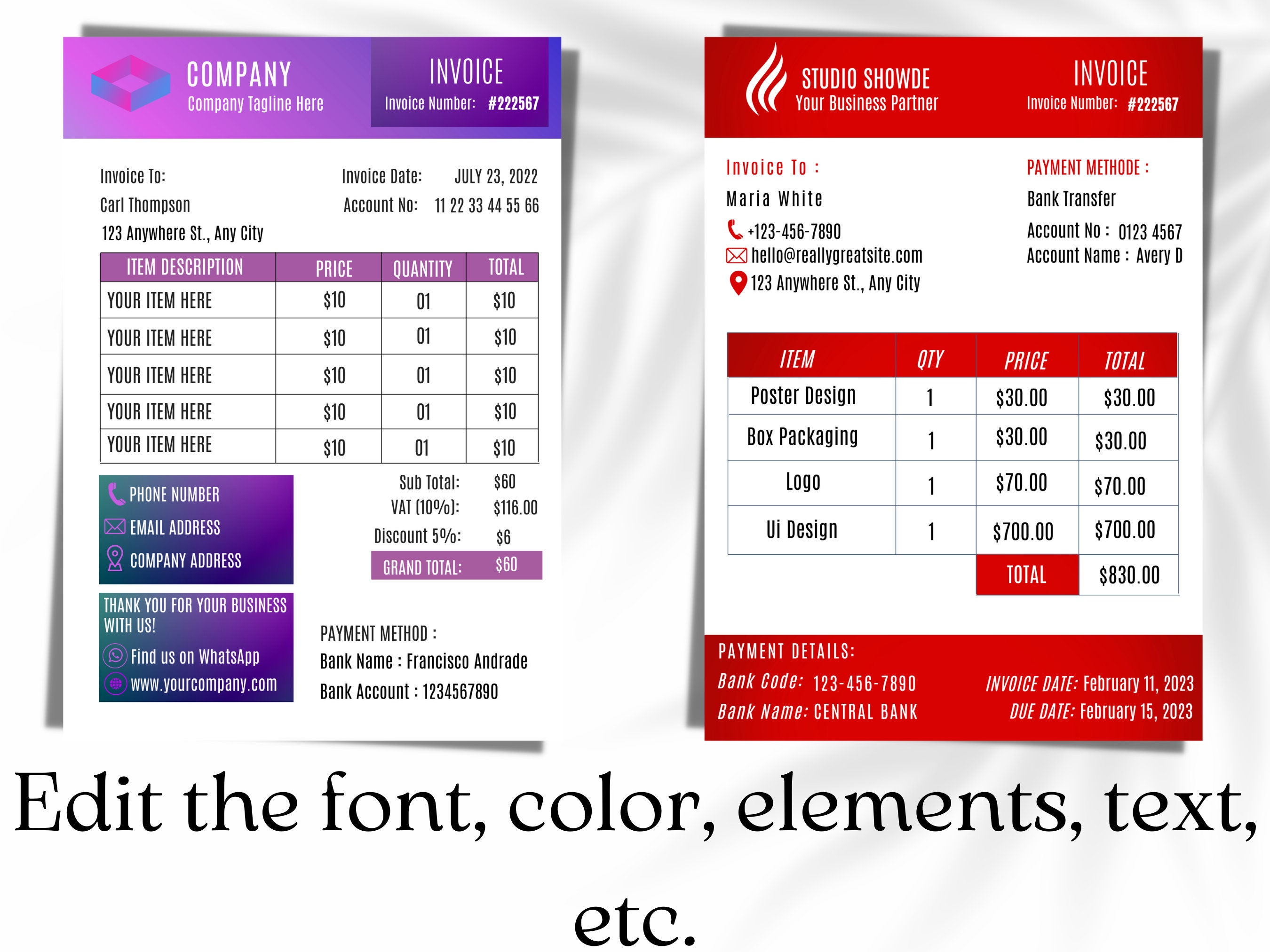 Business Invoice , Invoice Template , Editable Invoice , Business ...