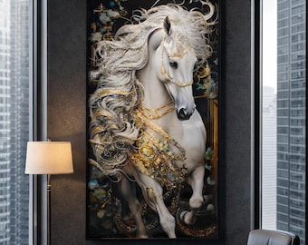 白馬の強化ガラス製ウォールアート、手作りのクリスタル磁器絵画