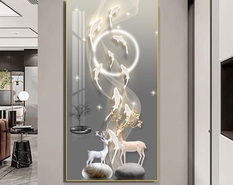 Tempered Glass Wall Art-Home Decor-Glass Printing-Large Wall Art-Wall Hangings-Elk Wall Art- Koi Fish Wall Art Gift-Modern Animal Painting