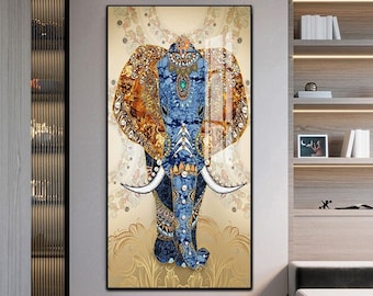 すぐに掛けられる強化ガラス製ウォールアート。白い馬の絵。クリスタル