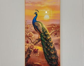 Peacock Wall Art, Crystal Porcelain Painting, Handmade Aluminum Frame, Vibrant Colors