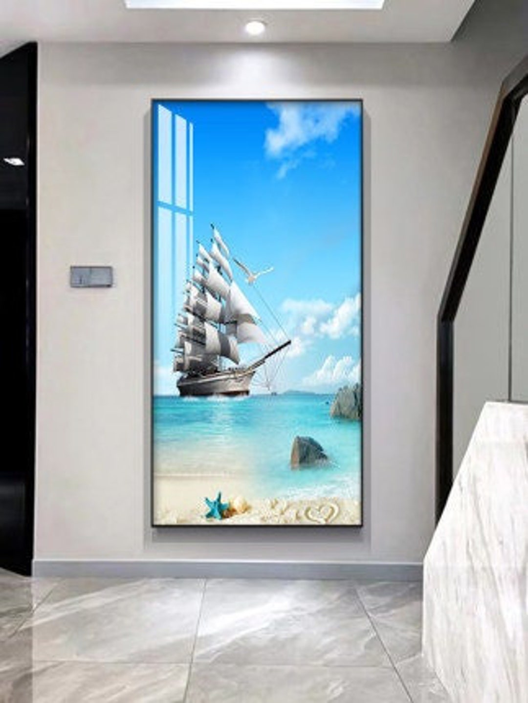 Large Beach Wall Art Sea Beach View Large Boat Nature Picture Etsy