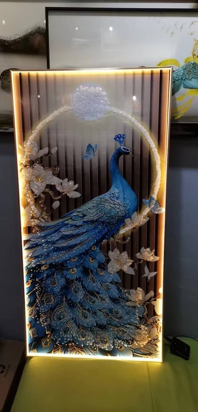 Wall Decor LED Luxury Peacock Unique Picture Painting Resin Etsy