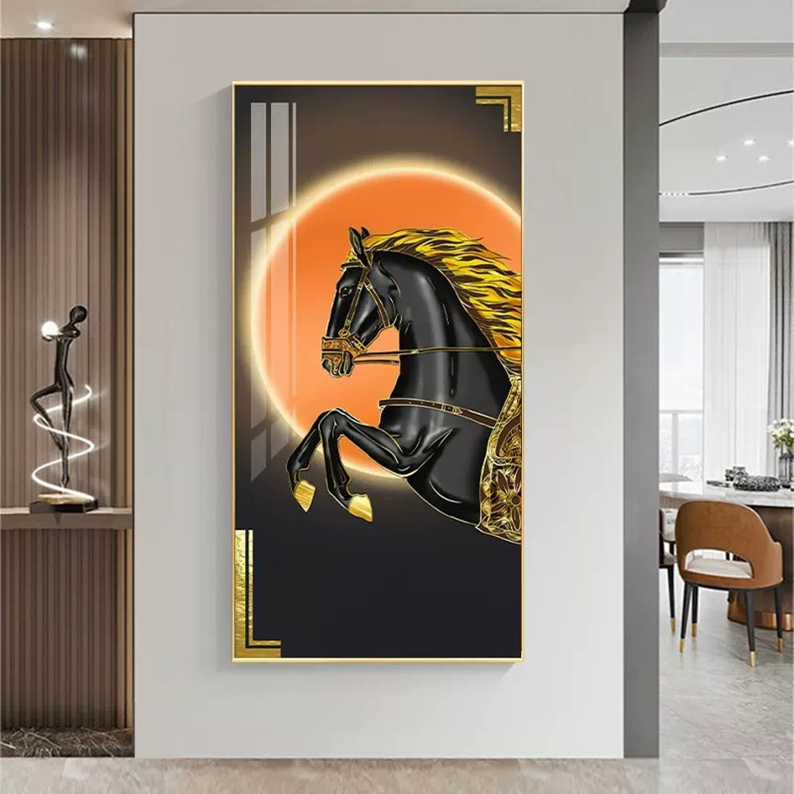 Black Horse Painting Wall Decor LED Wall Art Animal Picture Etsy