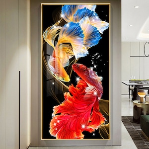Grande décoration murale LED porte-bonheur de luxe, image unique, peinture, peinture, peinture, décoration murale, décoration murale en verre trempé, tentures murales, porcelaine de cristal