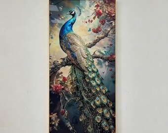 Peacock Wall Art - Handmade Crystal Porcelain Framed in Aluminum for Elegant Home Decor