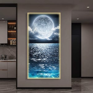 Large LED Wall Decor Moon Light Luxury Unique Picture Painting Resin Painting Tempered Glass Wall Art Decor Wall Hangings Crystal Porcelain